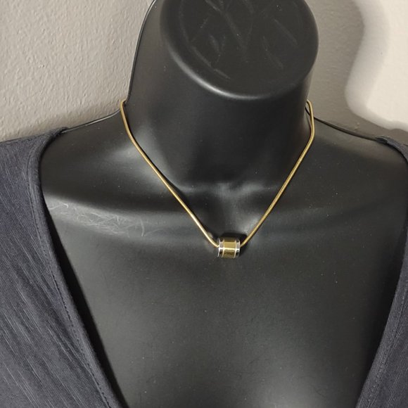 14.75 Inch Necklace With Two Tone Cylindrical Pendant - Picture 1 of 9